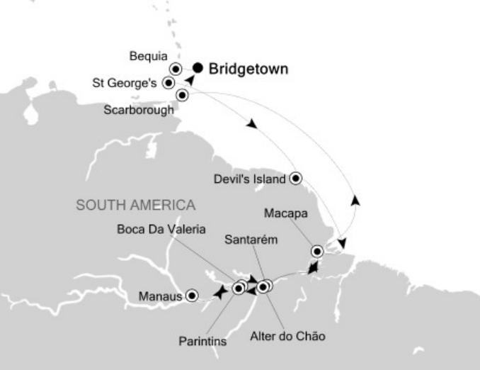 silversea-bridgetown-south-america-map