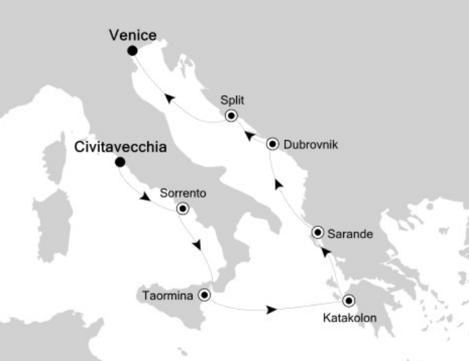 silversea-Rome-Venie-america-map